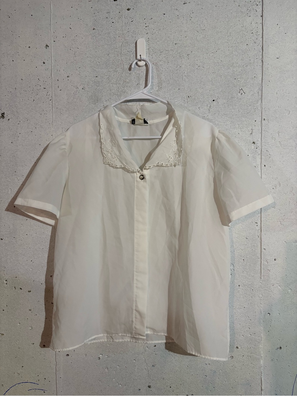 Vintage 80s Copy Cats White Eyelet Embroidered Collar Blouse | Size 14